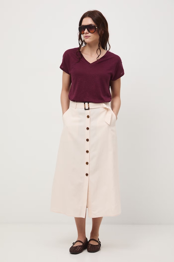 T-shirt damski lniany Basic bordowy RS26-TSD700