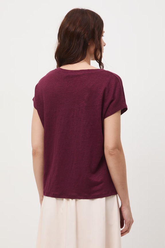 Odzież T-shirt damski lniany RS26-TSD700 bordowy