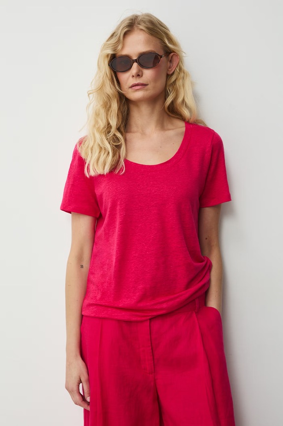 T-shirt damski lniany RS26-TSD701 różowy RS26