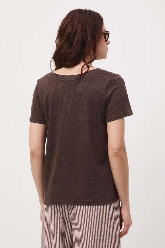 Odzież T-shirt damski lniany RS26-TSD701 brązowy