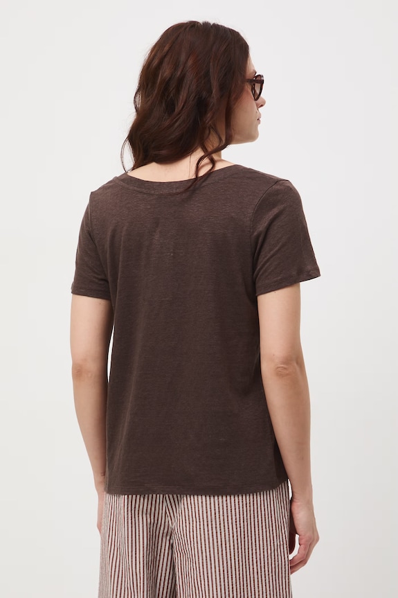 Odzież T-shirt damski lniany RS26-TSD701 brązowy