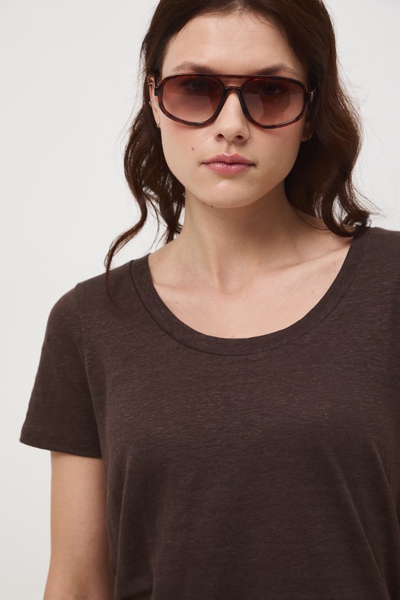 T-shirt damski lniany brązowy RS26-TSD701