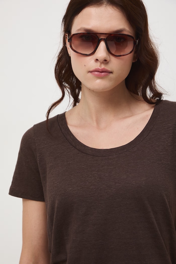 T-shirt damski lniany brązowy RS26-TSD701