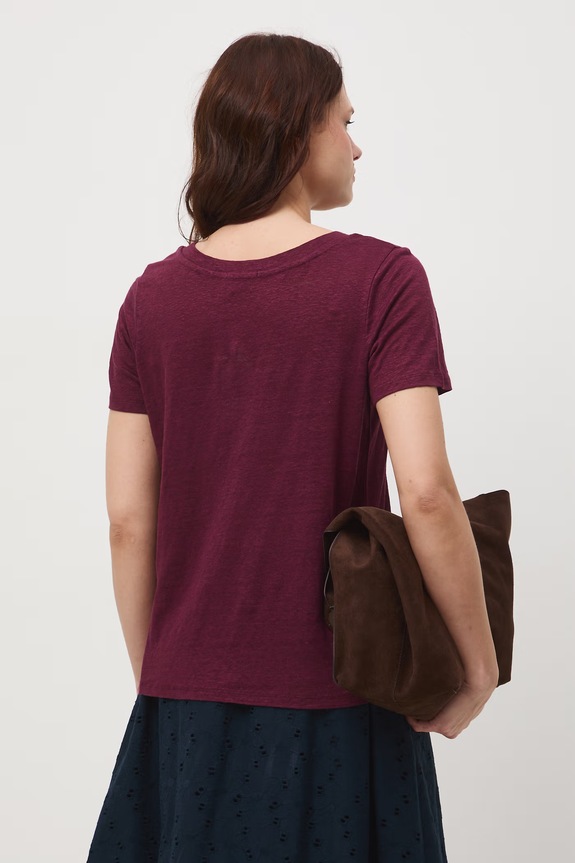 Odzież T-shirt damski lniany RS26-TSD701 bordowy