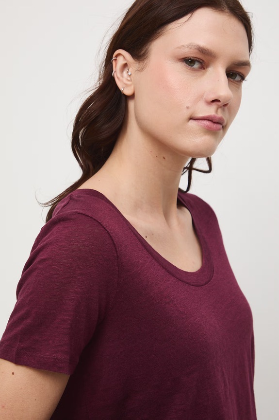 T-shirt damski lniany bordowy RS26-TSD701