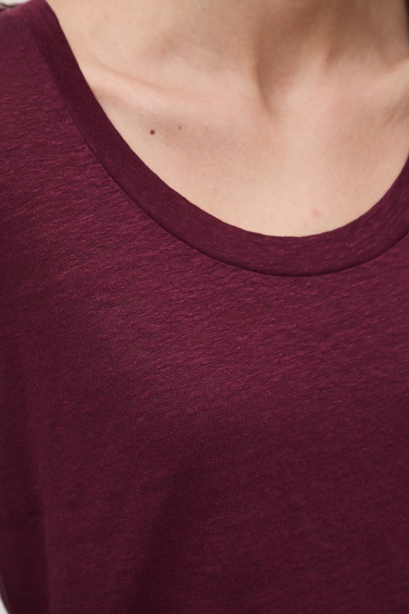 T-shirt damski lniany RS26-TSD701 bordowy