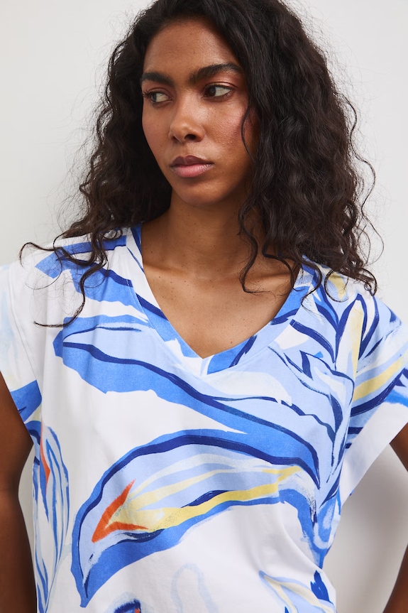 T-shirt oversize damski bawełniany z elastanem biały RS26-TSD810