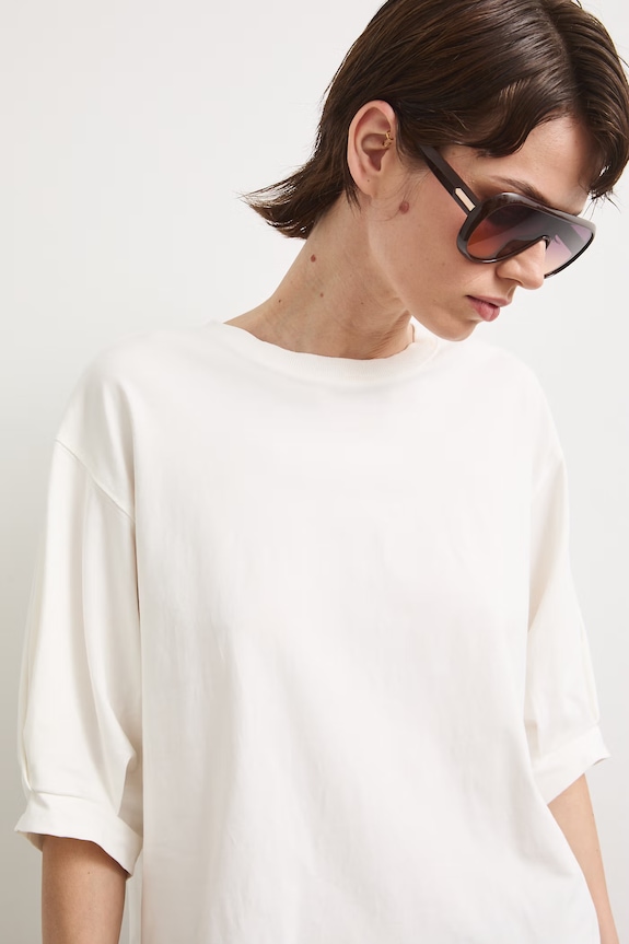 T-shirt damski bawełniany z elastanem beżowy RS26-TSD814