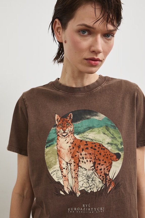 T-shirt damski bawełniany z kolekcji Bieszczadzki Park Narodowy x Medicine RS26-TSD857 brązowy