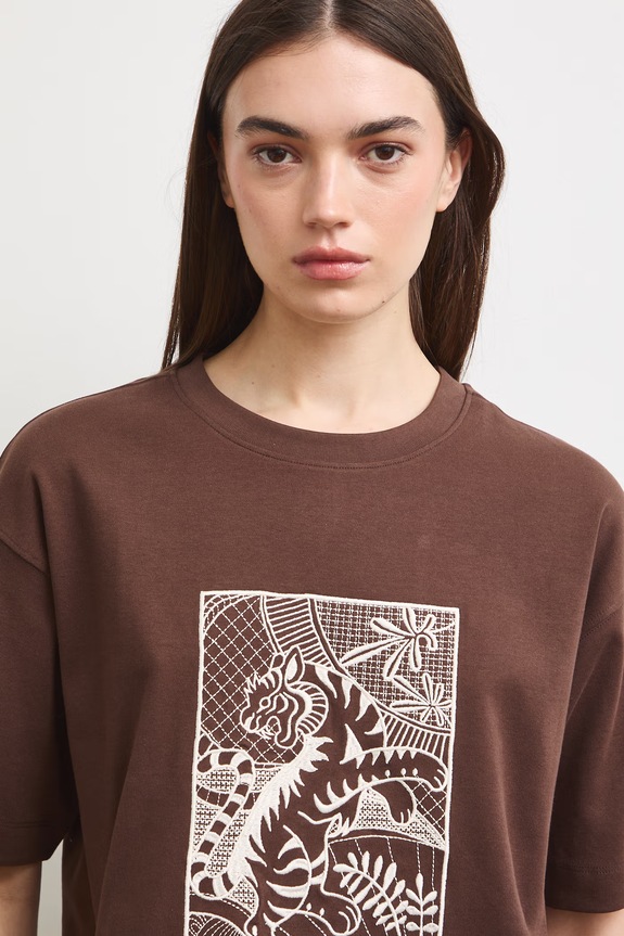 T-shirt damski bawełniany brązowy RS26-TSD900