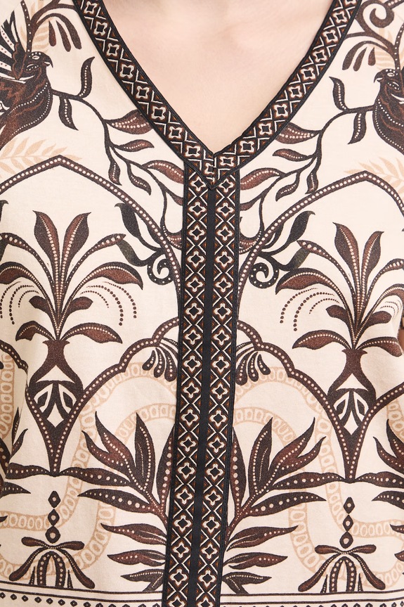 T-shirt damski bawełniany z motywem roślinnym RS26-TSD902 beżowy