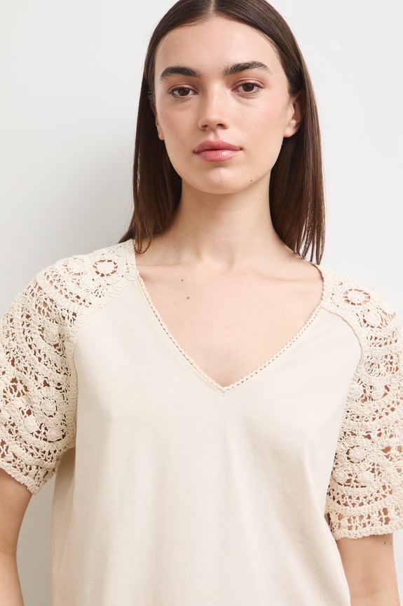 T-shirt damski bawełniany beżowy RS26-TSD904