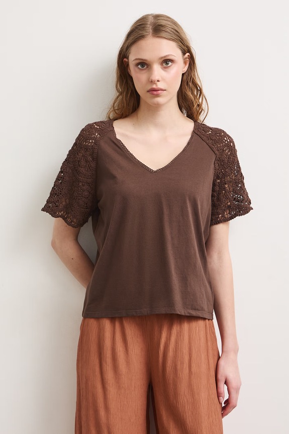 T-shirt damski bawełniany brązowy RS26-TSD904