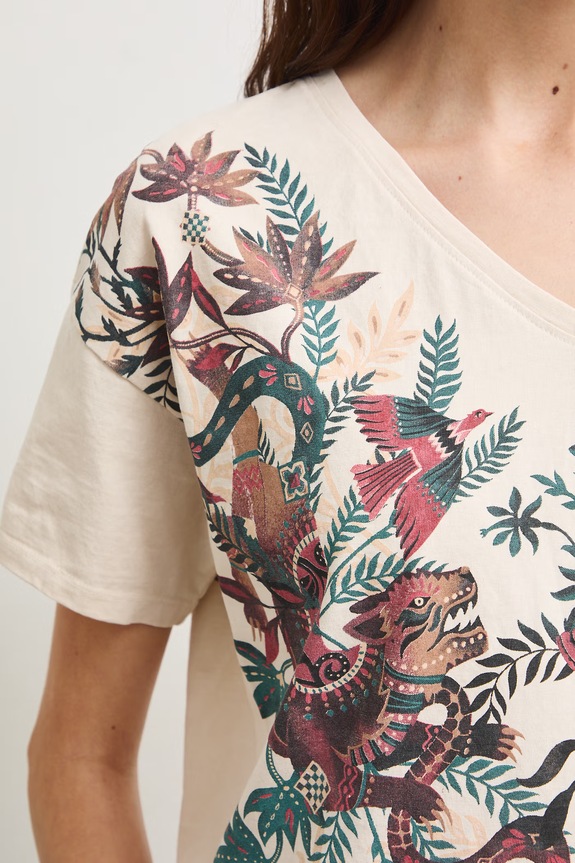 T-shirt damski bawełniany z motywem zwierzęcym RS26-TSD905 beżowy