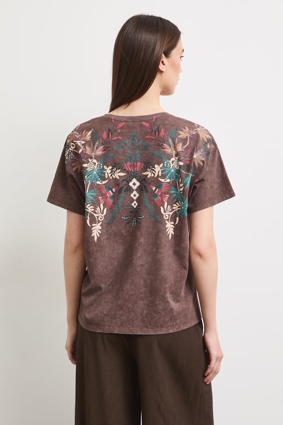 Odzież T-shirt damski bawełniany z motywem zwierzęcym RS26-TSD905 brązowy