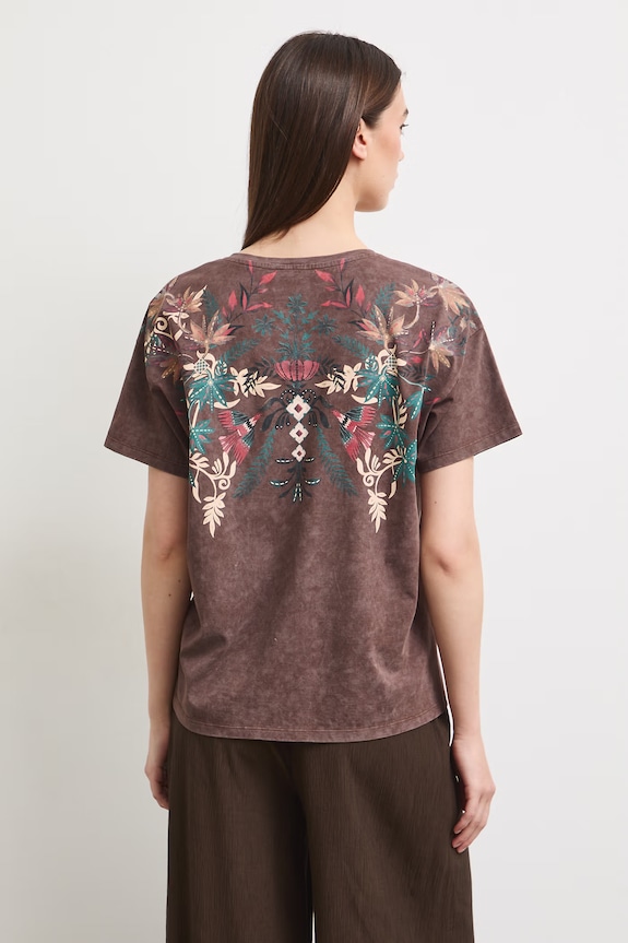 Odzież T-shirt damski bawełniany z motywem zwierzęcym RS26-TSD905 brązowy
