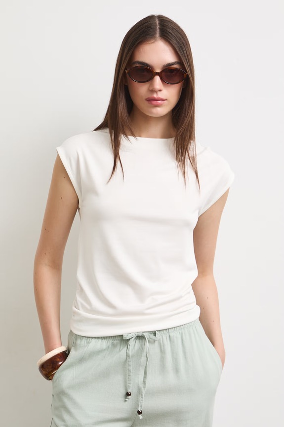T-shirt damski z modalem gładki beżowy RS26-TSD910