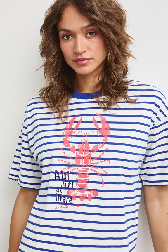 T-shirt damski bawełniany z nadrukiem niebieski RS26-TSDA02