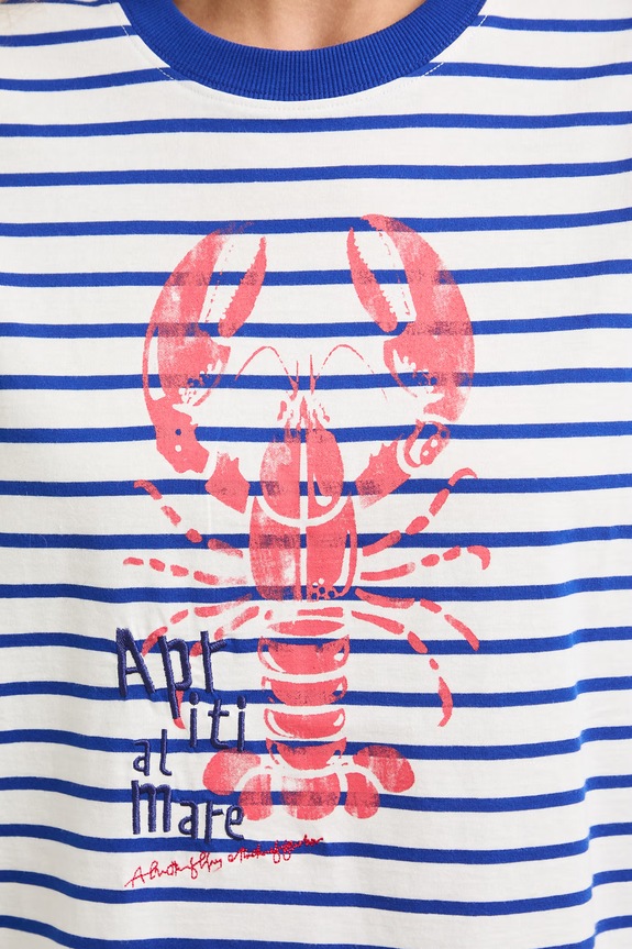 T-shirt damski bawełniany z nadrukiem RS26-TSDA02 niebieski