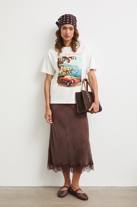 T-shirt oversize damski bawełniany RS26-TSDA03 beżowy RS26