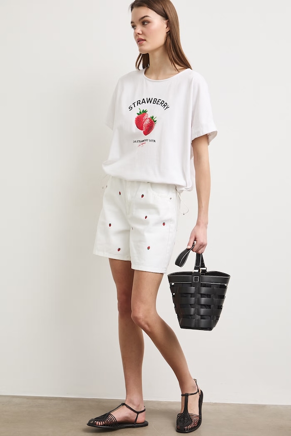 T-shirt damski bawełniany z nadrukiem biały RS26-TSDA07