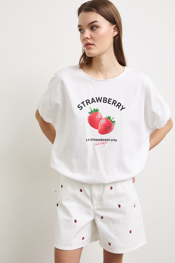 T-shirt damski bawełniany z nadrukiem RS26-TSDA07 biały RS26