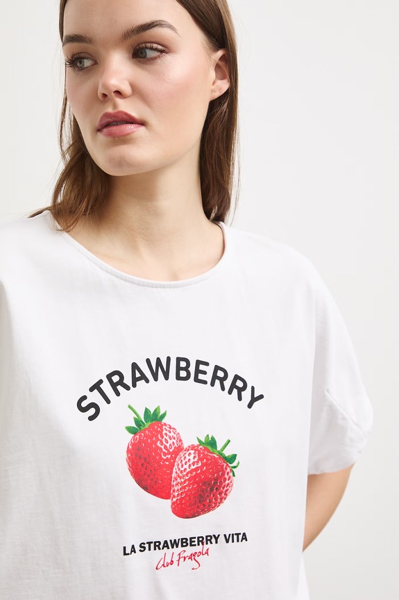 T-shirt damski bawełniany z nadrukiem biały RS26-TSDA07