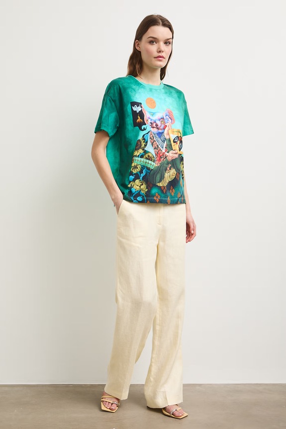 Odzież Medicine T-shirt oversize damski bawełniany z elastanem RS26-TSDA59 turkusowy