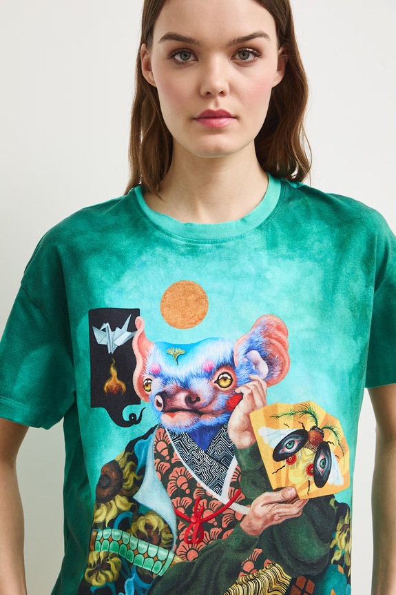 Medicine T-shirt oversize damski bawełniany z elastanem RS26-TSDA59 turkusowy