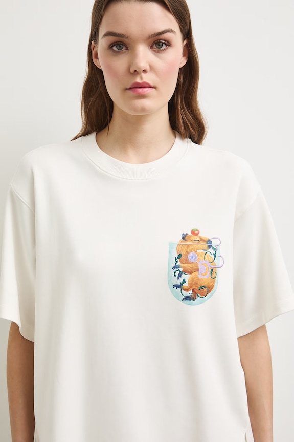 Medicine T-shirt oversize damski bawełniany z elastanem RS26-TSDA60 beżowy