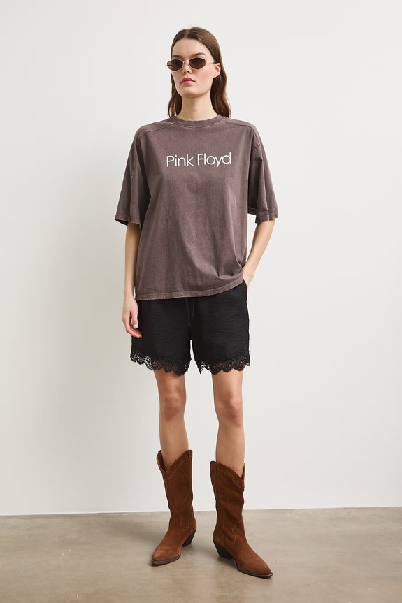 T-shirt oversize damski bawełniany Pink Floyd RS26-TSDA71 brązowy RS26