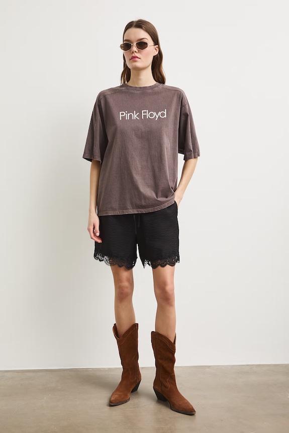T-shirt oversize damski bawełniany Pink Floyd RS26-TSDA71 brązowy RS26