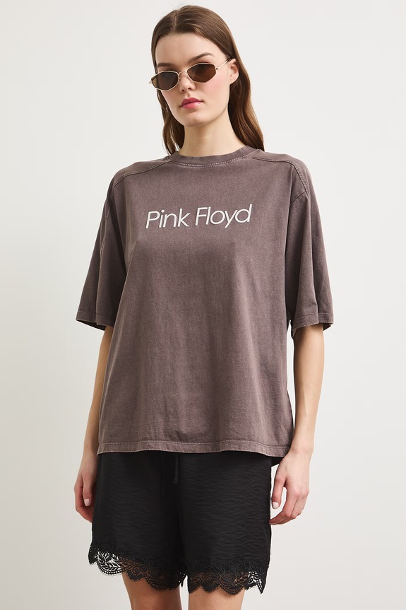 Odzież T-shirt oversize damski bawełniany Pink Floyd RS26-TSDA71 brązowy