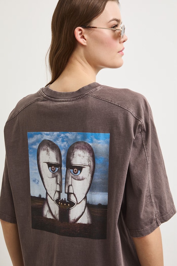 T-shirt oversize damski bawełniany Pink Floyd brązowy RS26-TSDA71