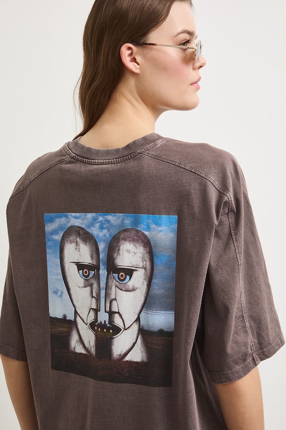 T-shirt oversize damski bawełniany Pink Floyd brązowy RS26-TSDA71