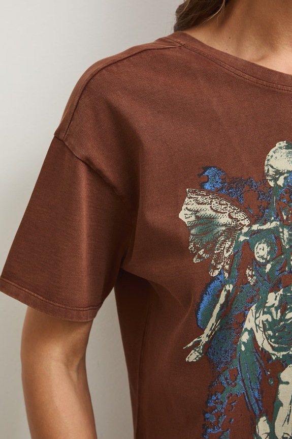 T-shirt oversize damski bawełniany Nirvana RS26-TSDA72 brązowy