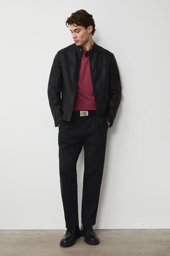 Bavlnené tričko pánske s praným efektom RS26-TSM030 burgundské RS26