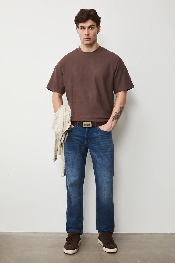 Tričko pánske s textúrou RS26-TSM031 hnedá RS26