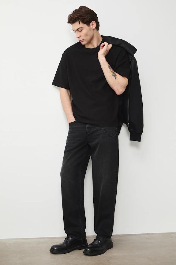 Tričko pánske s textúrou okrúhly čierna RS26-TSM031