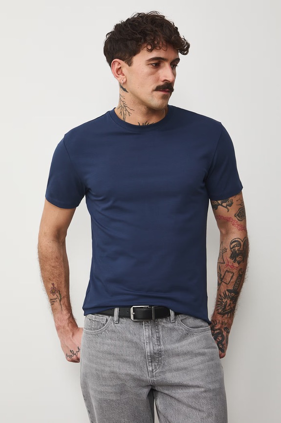 T-shirt męski bawełniany z elastanem gładkie granatowy RS26-TSM041