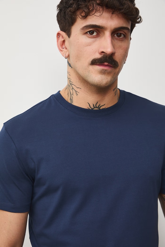 T-shirt męski bawełniany z elastanem granatowy RS26-TSM041