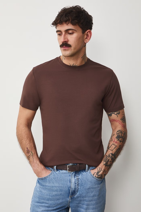 T-shirt męski bawełniany z elastanem RS26-TSM041 brązowy RS26