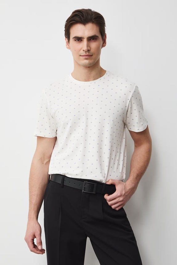 t-shirt męski bawełniany z elastanem beżowy RS26-TSM055