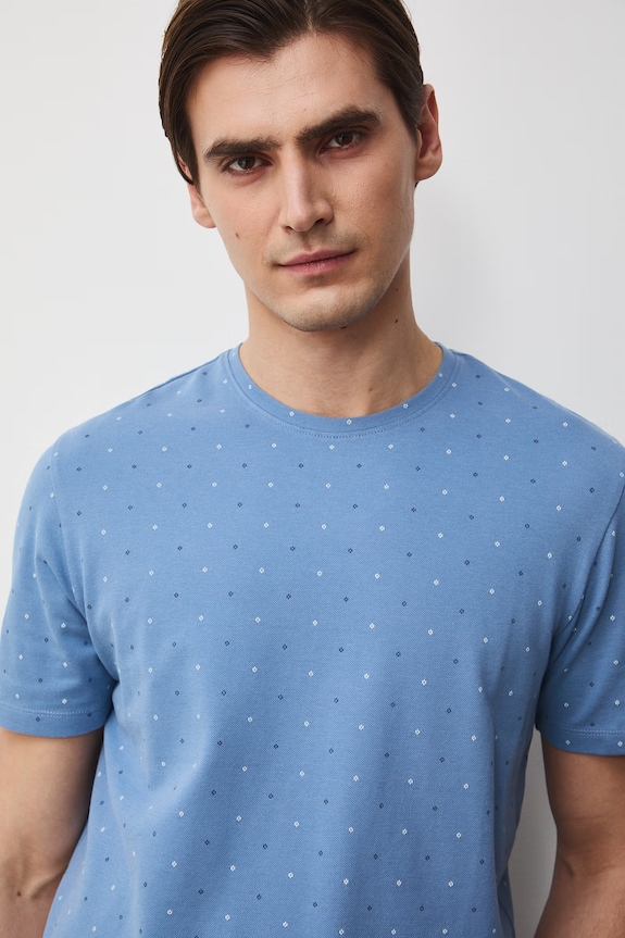 T-shirt męski bawełniany z elastanem niebieski RS26-TSM055