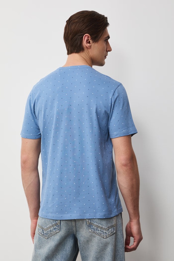 T-shirt męski bawełniany z elastanem niebieski RS26-TSM055