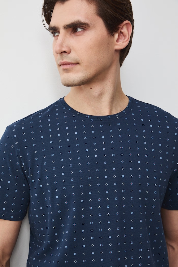 t-shirt męski bawełniany z elastanem granatowy RS26-TSM055