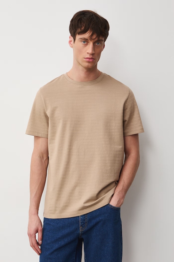 T-shirt męski bawełniany beżowy RS26-TSM072