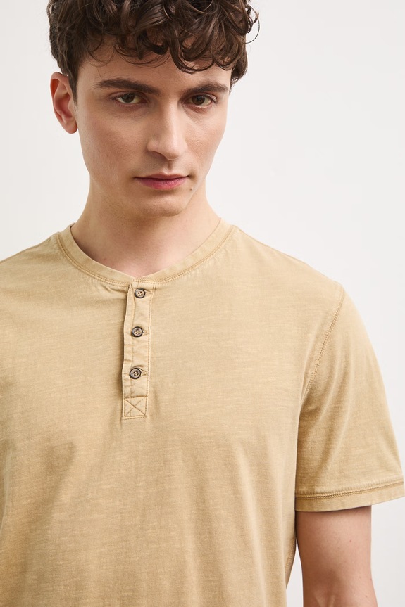 Polo tričko pánske bavlnené s efektom prania béžová RS26-TSM090