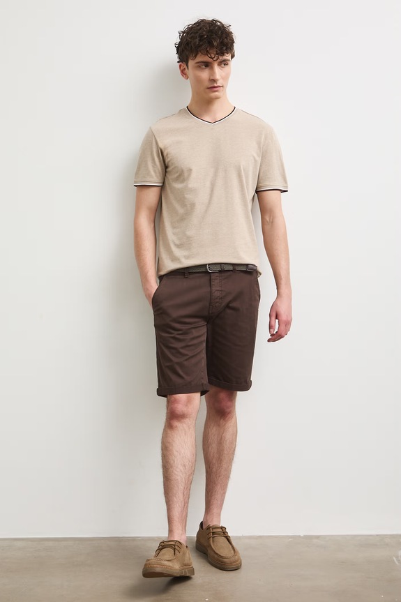 T-shirt męski gładki beżowy RS26-TSM092