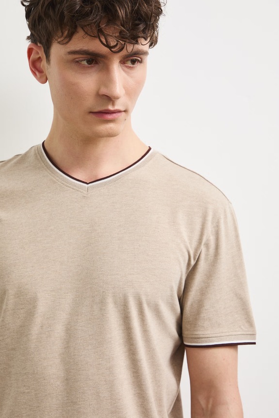 T-shirt męski gładki beżowy RS26-TSM092